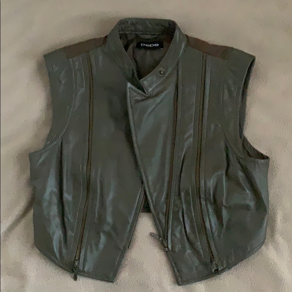 Bebe leather olive green vest. XS.